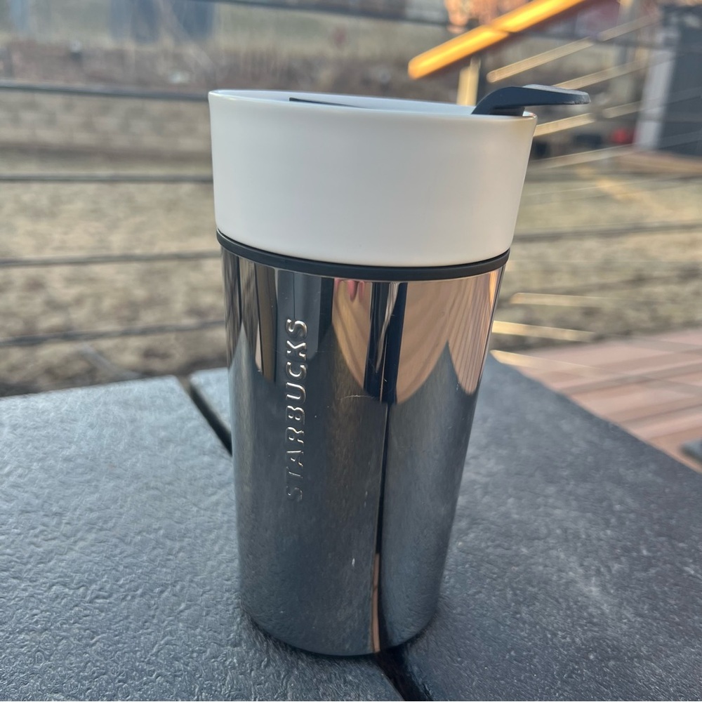 Starbucks Silver and White Travel Mug
